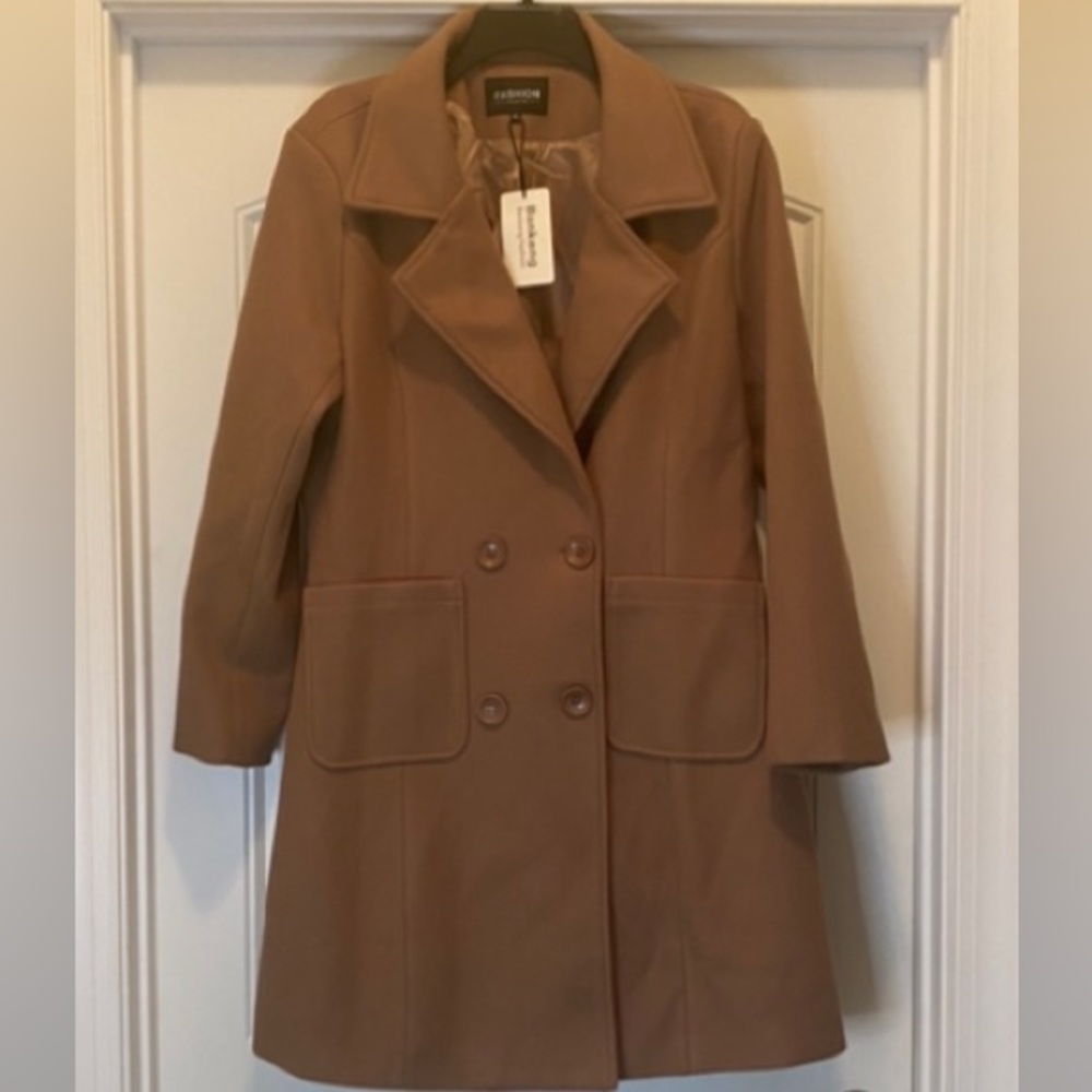 Bankeng Ladies Winter Wool Blend Camel Mid-Long Coat